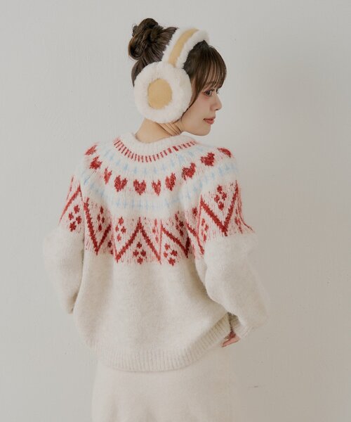 Chico（チコ）の「ハート柄ノルディックニット（ニット/セーター・レディース・グレー/アイボリー/ダークグレー・FREE）」の7枚目の写真