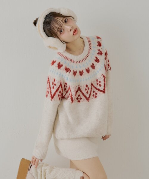 Chico（チコ）の「ハート柄ノルディックニット（ニット/セーター・レディース・グレー/アイボリー/ダークグレー・FREE）」の9枚目の写真