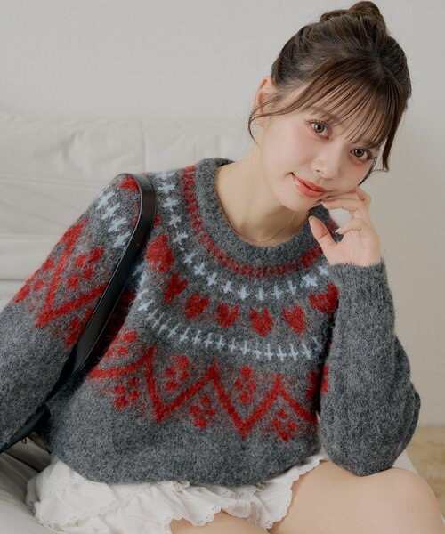 Chico（チコ）の「ハート柄ノルディックニット（ニット/セーター・レディース・グレー/アイボリー/ダークグレー・FREE）」の10枚目の写真