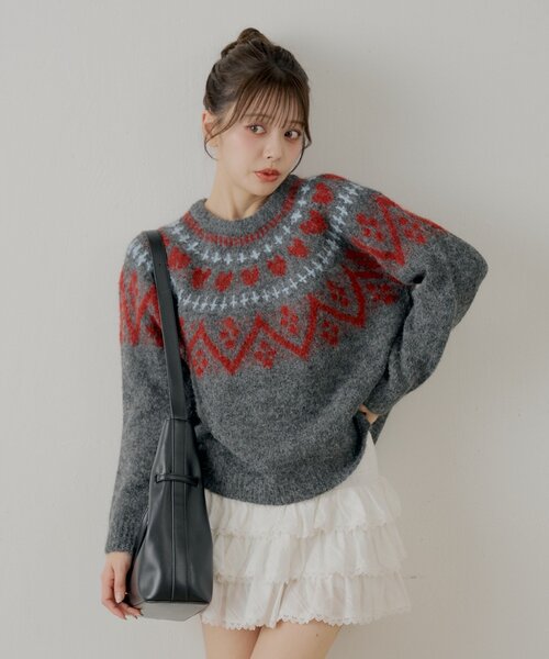 Chico（チコ）の「ハート柄ノルディックニット（ニット/セーター・レディース・グレー/アイボリー/ダークグレー・FREE）」の11枚目の写真