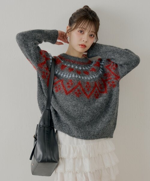 Chico（チコ）の「ハート柄ノルディックニット（ニット/セーター・レディース・グレー/アイボリー/ダークグレー・FREE）」の13枚目の写真