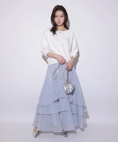 Mystrada（マイストラーダ）の「シアーランダムティアードスカート（スカート・レディース・ピンク/ブルーグレー・38/36/34）」の9枚目の写真