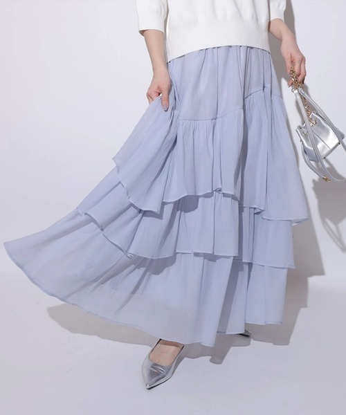 Mystrada（マイストラーダ）の「シアーランダムティアードスカート（スカート・レディース・ピンク/ブルーグレー・38/36/34）」の10枚目の写真