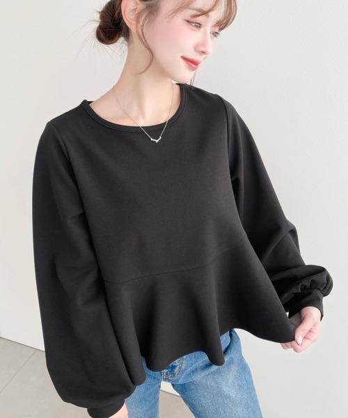 moment+(モーメントプラス)の「しわになりにくい長袖ストレッチジョーゼットペプラムTブラウス(Tシャツ/カットソー・レディース・ブラック/ネイビー/オフホワイト・M)」の20枚目の写真