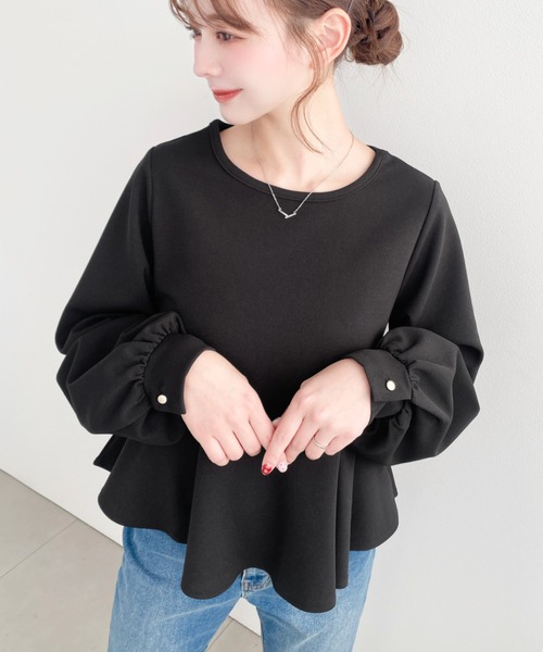 moment+(モーメントプラス)の「しわになりにくい長袖ストレッチジョーゼットペプラムTブラウス(Tシャツ/カットソー・レディース・ブラック/ネイビー/オフホワイト・M)」の21枚目の写真