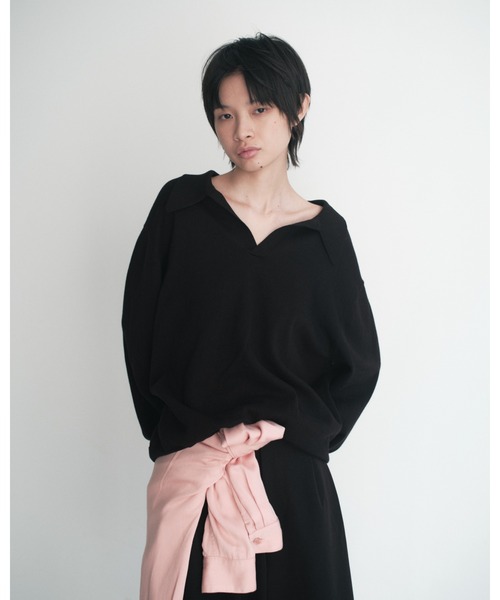 Noen(ノエン)の「スキッパーニットポロ(ニット/セーター・メンズ・ブラック/グレー・LARGE/MEDIUM)」の2枚目の写真