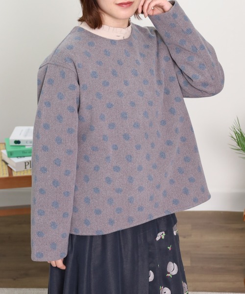 Emago(イマゴ)の「EMAGO ドット柄ニードルパンチブラウス(シャツ/ブラウス・レディース・チャコールグレー/グリーン/ブラウン・FREE)」の2枚目の写真