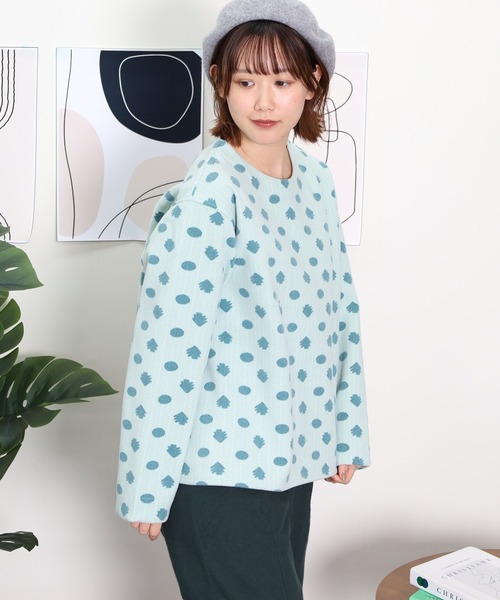 Emago(イマゴ)の「EMAGO ドット柄ニードルパンチブラウス(シャツ/ブラウス・レディース・チャコールグレー/グリーン/ブラウン・FREE)」の14枚目の写真