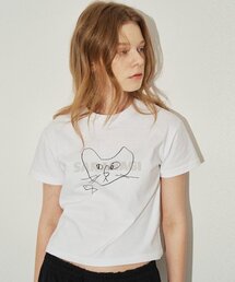 SARANAGI（サラナギ）の「SE01-CROP DOODLE TSHIRT WHITE（Tシャツ/カットソー）」