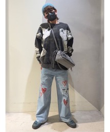 Desigual | ミッキーマウス ハート プリント デニムパンツ(デニムパンツ)