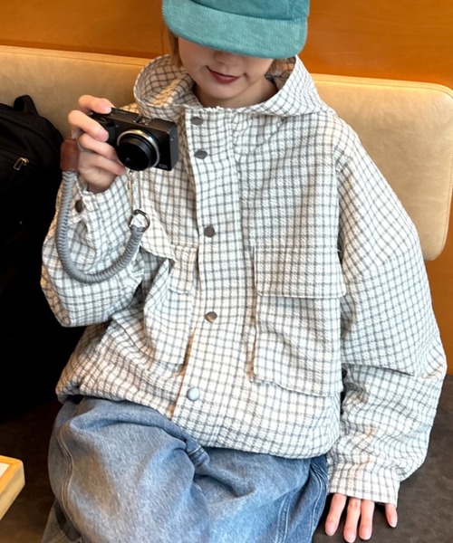 CIAOPANIC TYPY（チャオパニックティピー）の「【UNISEX】チェックフードシャウター（パーカー・メンズ・ネイビー/ホワイト/ブラック・LARGE/MEDIUM）」の7枚目の写真