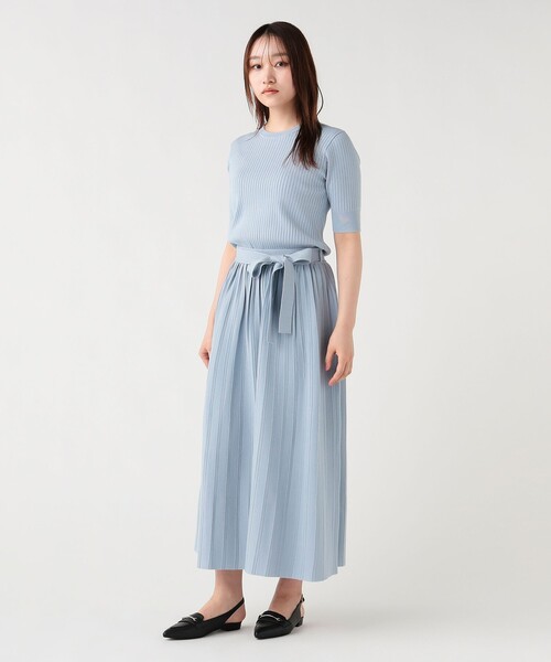 BEAMS HEART(ビームスハート)の「半袖ニット セットアップ(ワンピース・レディース・サックスブルー/ネイビー/ブラウン・SMALL/MEDIUM)」の1枚目の写真