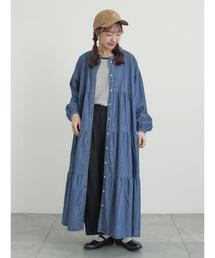 Samansa Mos2（サマンサ モスモス）の「【オーガニックコットン】デニムティアードワンピース（ワンピース）」