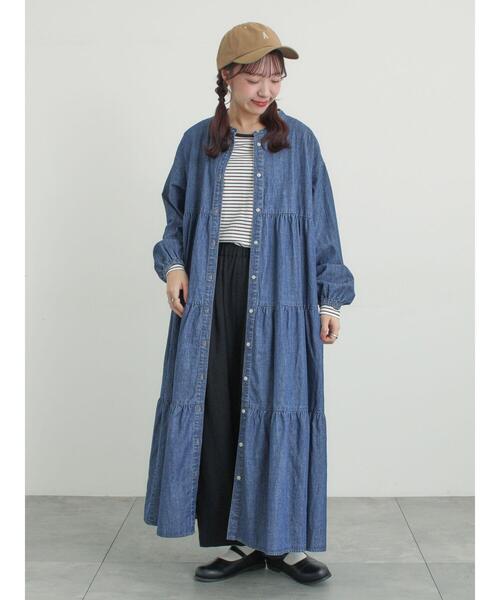 Samansa Mos2（サマンサ モスモス）の「【オーガニックコットン】デニムティアードワンピース（ワンピース・レディース・ネイビー/サックスブルー・S/M）」の2枚目の写真