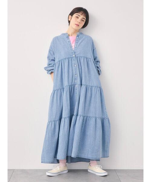 Samansa Mos2（サマンサ モスモス）の「【オーガニックコットン】デニムティアードワンピース（ワンピース・レディース・ネイビー/サックスブルー・S/M）」の3枚目の写真