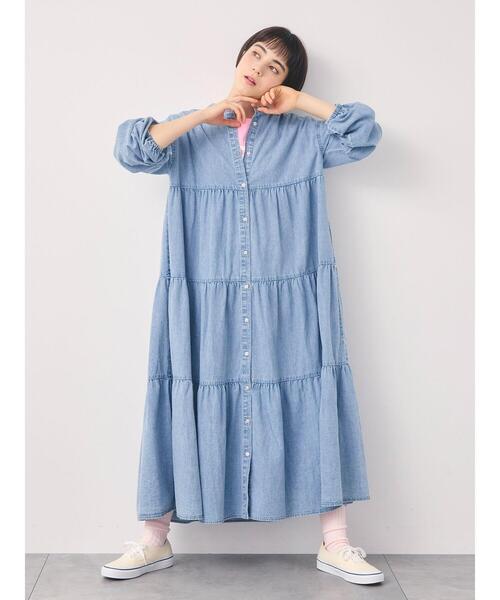 Samansa Mos2（サマンサ モスモス）の「【オーガニックコットン】デニムティアードワンピース（ワンピース・レディース・ネイビー/サックスブルー・S/M）」の4枚目の写真