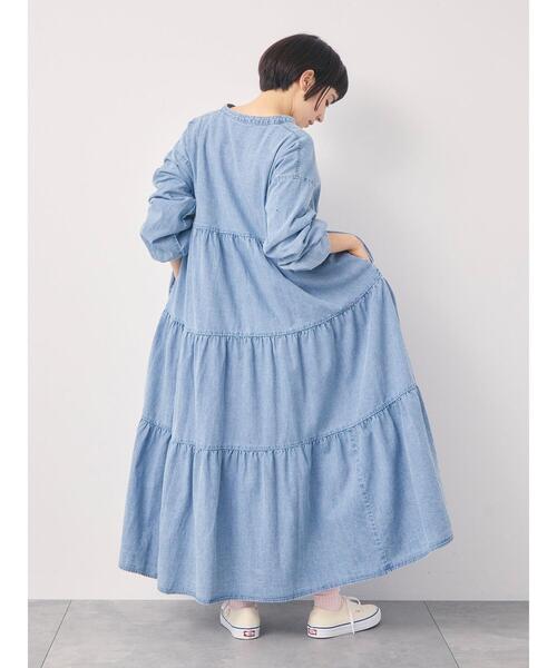Samansa Mos2（サマンサ モスモス）の「【オーガニックコットン】デニムティアードワンピース（ワンピース・レディース・ネイビー/サックスブルー・S/M）」の6枚目の写真