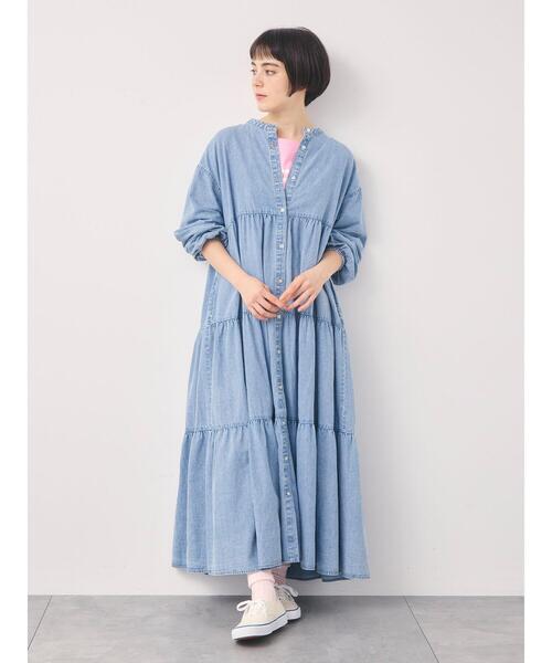 Samansa Mos2（サマンサ モスモス）の「【オーガニックコットン】デニムティアードワンピース（ワンピース・レディース・ネイビー/サックスブルー・S/M）」の7枚目の写真