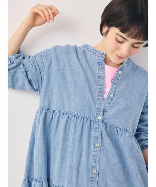 Samansa Mos2（サマンサ モスモス）の「【オーガニックコットン】デニムティアードワンピース（ワンピース・レディース・ネイビー/サックスブルー・S/M）」の9枚目の写真