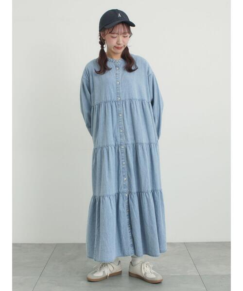 Samansa Mos2（サマンサ モスモス）の「【オーガニックコットン】デニムティアードワンピース（ワンピース・レディース・ネイビー/サックスブルー・S/M）」の20枚目の写真