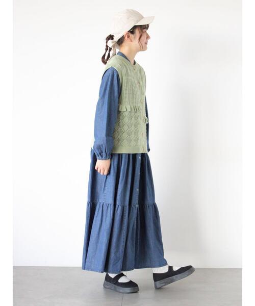 オーガニックコットン】デニムティアードワンピース（ワンピース