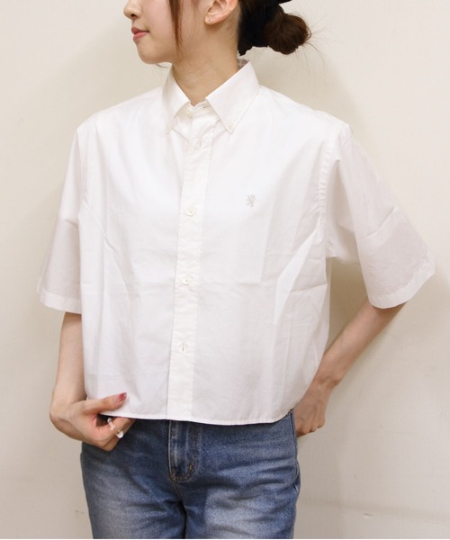 GYMPHLEX(ジムフレックス)の「Gymphlex/ジムフレックス ボタンダウンショートスリーブシャツ B.D. SHORTSLEEVE SHIRT GY-B0367 OGT(シャツ/ブラウス・レディース・イエロー/ホワイト・14)」の2枚目の写真