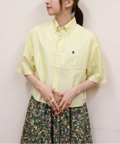 GYMPHLEX(ジムフレックス)の「Gymphlex/ジムフレックス ボタンダウンショートスリーブシャツ B.D. SHORTSLEEVE SHIRT GY-B0367 OGT(シャツ/ブラウス・レディース・イエロー/ホワイト・14)」の1枚目の写真