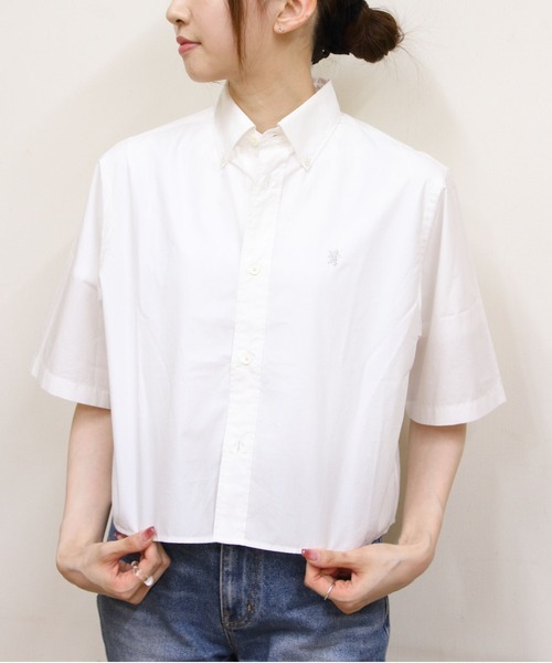 GYMPHLEX(ジムフレックス)の「Gymphlex/ジムフレックス ボタンダウンショートスリーブシャツ B.D. SHORTSLEEVE SHIRT GY-B0367 OGT(シャツ/ブラウス・レディース・イエロー/ホワイト・14)」の3枚目の写真