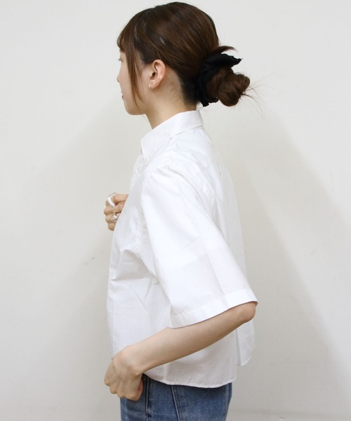 GYMPHLEX(ジムフレックス)の「Gymphlex/ジムフレックス ボタンダウンショートスリーブシャツ B.D. SHORTSLEEVE SHIRT GY-B0367 OGT(シャツ/ブラウス・レディース・イエロー/ホワイト・14)」の4枚目の写真