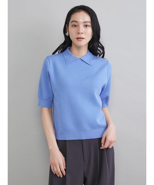 Mila Owen（ミラオーウェン）の「スカラップレース衿ニットプルオーバー（ニット/セーター・レディース・ネイビー/グレー/ホワイト/ライム/ブルー・0/1）」の5枚目の写真