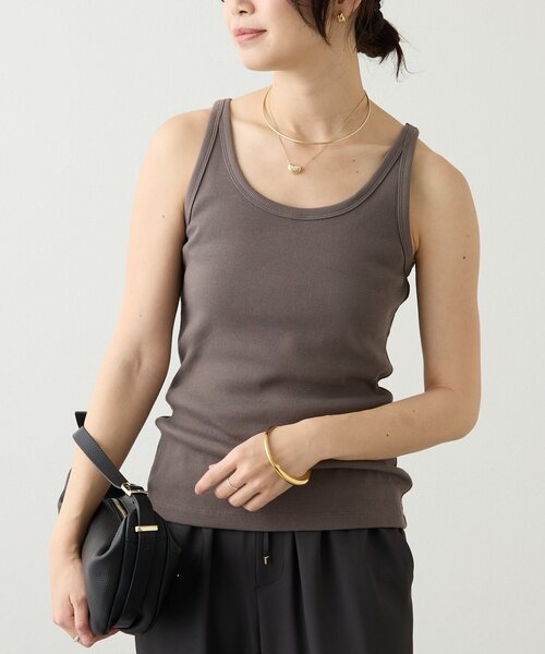 RIVE DROITE（リヴドロワ）の「予約【レイヤードスタイルに◎】ミニマルテレコタンク（タンクトップ・レディース・ベージュ/ホワイト/ブラウン・FREE）」の13枚目の写真