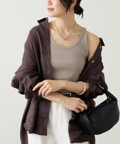 RIVE DROITE（リヴドロワ）の「予約【レイヤードスタイルに◎】ミニマルテレコタンク（タンクトップ・レディース・ベージュ/ホワイト/ブラウン・FREE）」の22枚目の写真