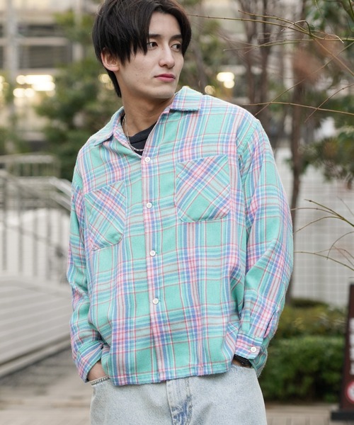 DAN RIVER(ダンリバー )の「DAN RIVER / ダンリバー DAMAGED CHECK FLANNEL SHIRT ユーズド加工 チェック フランネルシャツ(シャツ/ブラウス・メンズ・ブラック/ピンク/マルチ/ミント/グリーン・LARGE/MEDIUM/SMALL)」の2枚目の写真