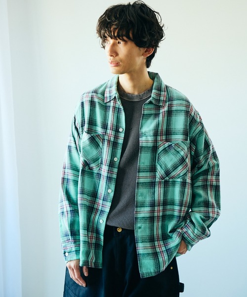 DAN RIVER(ダンリバー )の「DAN RIVER / ダンリバー DAMAGED CHECK FLANNEL SHIRT ユーズド加工 チェック フランネルシャツ(シャツ/ブラウス・メンズ・ブラック/ピンク/マルチ/ミント/グリーン・LARGE/MEDIUM/SMALL)」の3枚目の写真