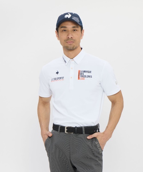 le coq sportif GOLF(ルコックスポルティフゴルフ)の「【le coq sportif GOLF】吸汗速乾/ストレッチ/UV CUT(UPF50+)/遮熱 マーキングデザイン半袖ポロシャツ ゴルフウェア(ポロシャツ・メンズ・ブラック/ネイビー/ホワイト・XL/L/M/S/3L)」の2枚目の写真