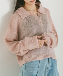 モヘアタッチポロニットトップス
