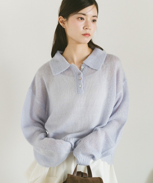 VANNIE U(ヴァニーユー)の「モヘアタッチポロニットトップス(ニット/セーター・レディース・アイボリー/ライトブルー/ピンク・FREE)」の3枚目の写真