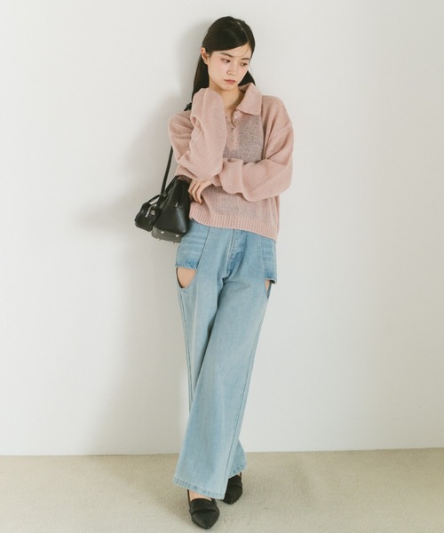 VANNIE U(ヴァニーユー)の「モヘアタッチポロニットトップス(ニット/セーター・レディース・アイボリー/ライトブルー/ピンク・FREE)」の14枚目の写真
