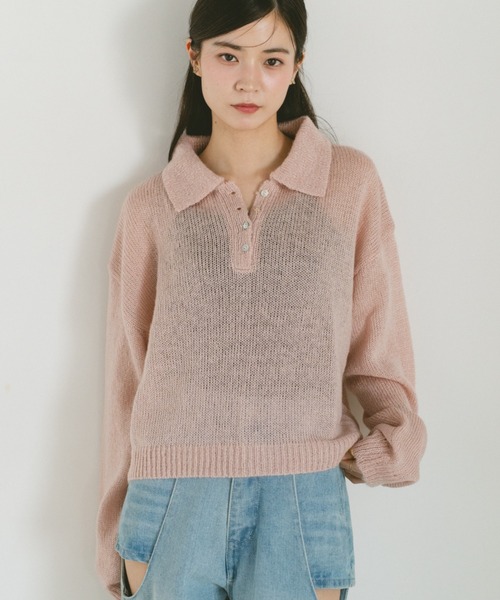 VANNIE U(ヴァニーユー)の「モヘアタッチポロニットトップス(ニット/セーター・レディース・アイボリー/ライトブルー/ピンク・FREE)」の4枚目の写真