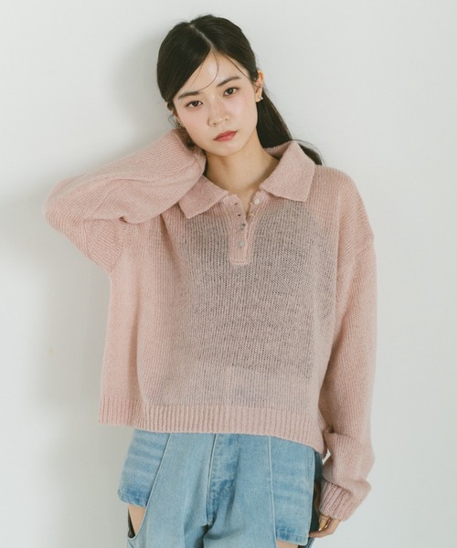 VANNIE U(ヴァニーユー)の「モヘアタッチポロニットトップス(ニット/セーター・レディース・アイボリー/ライトブルー/ピンク・FREE)」の5枚目の写真