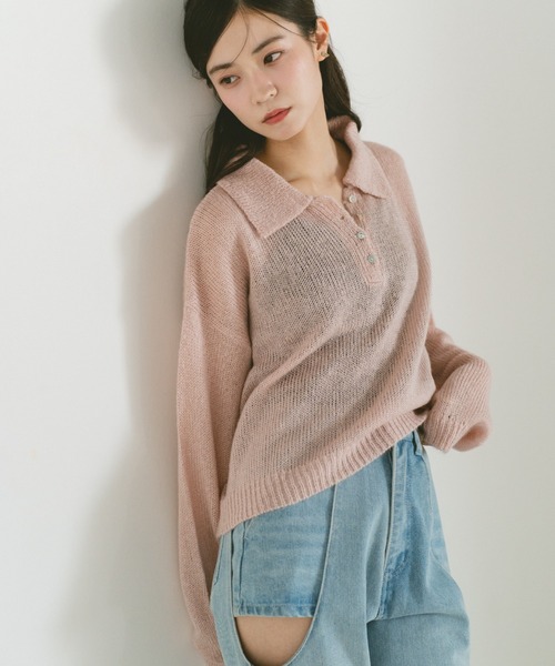 VANNIE U(ヴァニーユー)の「モヘアタッチポロニットトップス(ニット/セーター・レディース・アイボリー/ライトブルー/ピンク・FREE)」の6枚目の写真
