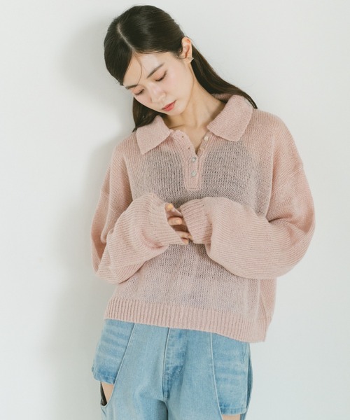 VANNIE U(ヴァニーユー)の「モヘアタッチポロニットトップス(ニット/セーター・レディース・アイボリー/ライトブルー/ピンク・FREE)」の7枚目の写真