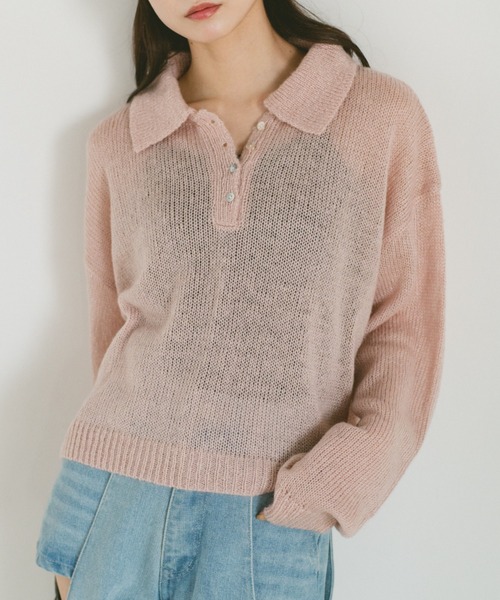 VANNIE U(ヴァニーユー)の「モヘアタッチポロニットトップス(ニット/セーター・レディース・アイボリー/ライトブルー/ピンク・FREE)」の8枚目の写真