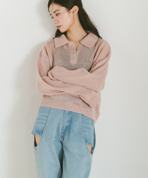VANNIE U(ヴァニーユー)の「モヘアタッチポロニットトップス(ニット/セーター・レディース・アイボリー/ライトブルー/ピンク・FREE)」の9枚目の写真