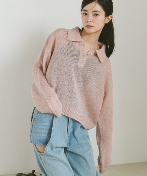 VANNIE U(ヴァニーユー)の「モヘアタッチポロニットトップス(ニット/セーター・レディース・アイボリー/ライトブルー/ピンク・FREE)」の10枚目の写真