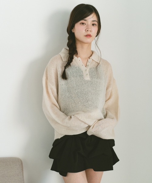 VANNIE U(ヴァニーユー)の「モヘアタッチポロニットトップス(ニット/セーター・レディース・アイボリー/ライトブルー/ピンク・FREE)」の17枚目の写真