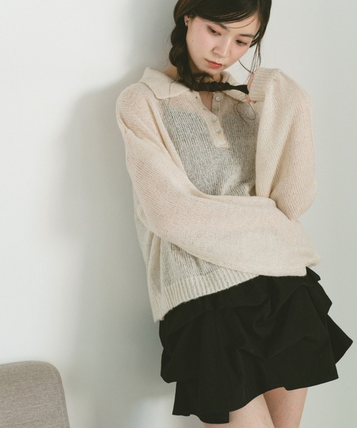 VANNIE U(ヴァニーユー)の「モヘアタッチポロニットトップス(ニット/セーター・レディース・アイボリー/ライトブルー/ピンク・FREE)」の19枚目の写真