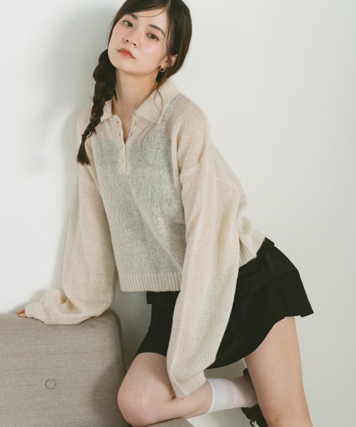 VANNIE U(ヴァニーユー)の「モヘアタッチポロニットトップス(ニット/セーター・レディース・アイボリー/ライトブルー/ピンク・FREE)」の21枚目の写真