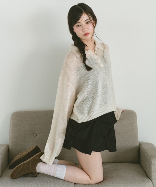 VANNIE U(ヴァニーユー)の「モヘアタッチポロニットトップス(ニット/セーター・レディース・アイボリー/ライトブルー/ピンク・FREE)」の22枚目の写真