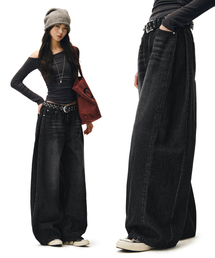 Side Pin Tuck Barrel Jeans DCWPT019BLACK
